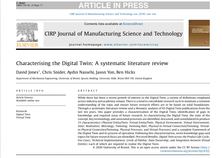 New Publication Alert! Characterising the Digital Twin: A systematic literature review